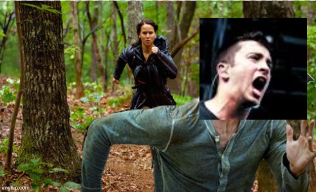 Katniss Hunting Down Tyler Joseph mcrvcp twitter instagram-credit | image tagged in tylerjoseph,joshuadun,twentyonepilots,katniss,hunger games,jennifer lawrence | made w/ Imgflip meme maker