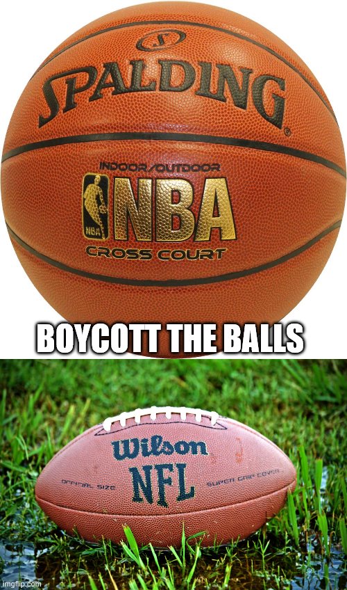 boycott | BOYCOTT THE BALLS | image tagged in boycott,football,basketball,sports | made w/ Imgflip meme maker
