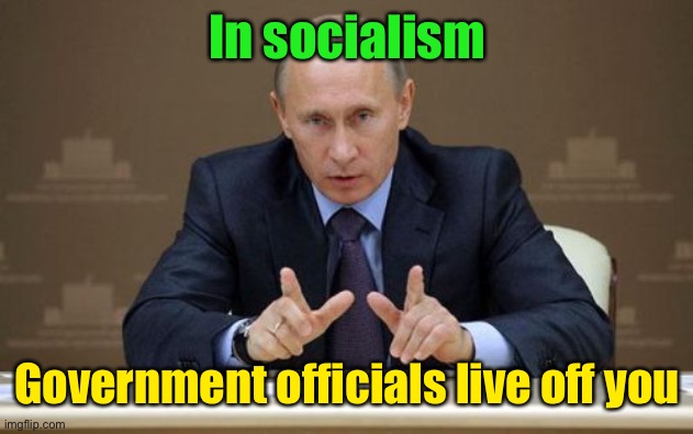 Vladimir Putin Meme | In socialism Government officials live off you | image tagged in memes,vladimir putin | made w/ Imgflip meme maker
