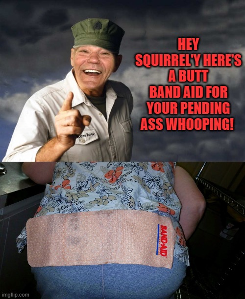 HEY SQUIRREL'Y HERE'S A BUTT BAND AID FOR YOUR PENDING ASS WHOOPING! | made w/ Imgflip meme maker