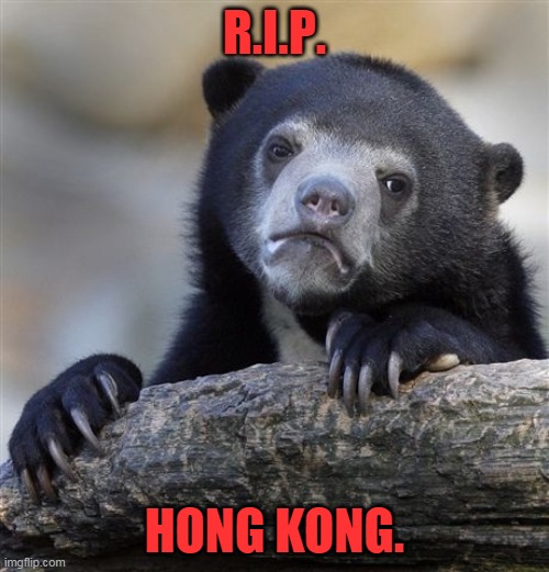 One country two systems my ass. | R.I.P. HONG KONG. | image tagged in memes,confession bear,hong kong,china,communism | made w/ Imgflip meme maker