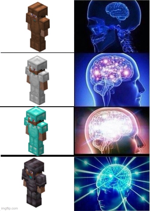 Minecraft Armour | image tagged in memes,expanding brain,minecraft,funny,pandaboyplaysyt,minecraft updates | made w/ Imgflip meme maker