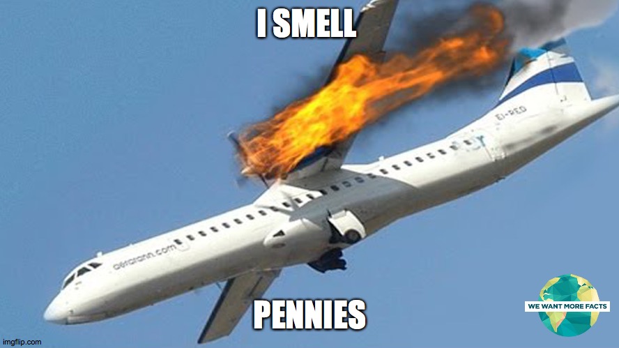 i smell pennies | I SMELL; PENNIES | image tagged in plane crash | made w/ Imgflip meme maker