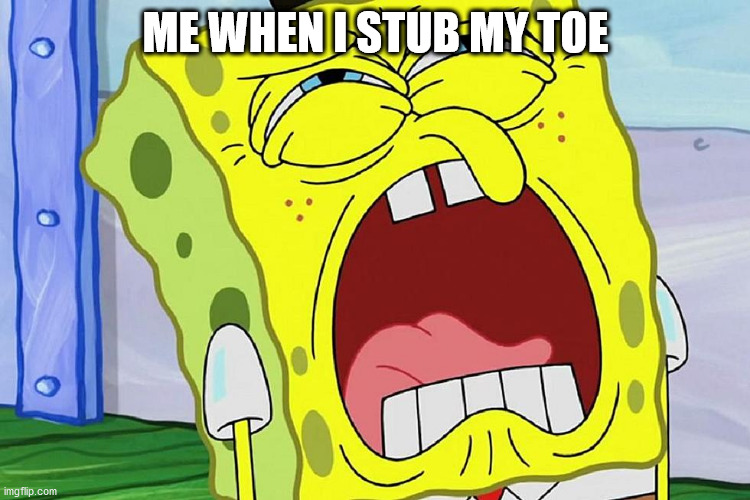 My pain | ME WHEN I STUB MY TOE | image tagged in spongebob yelling,pain | made w/ Imgflip meme maker