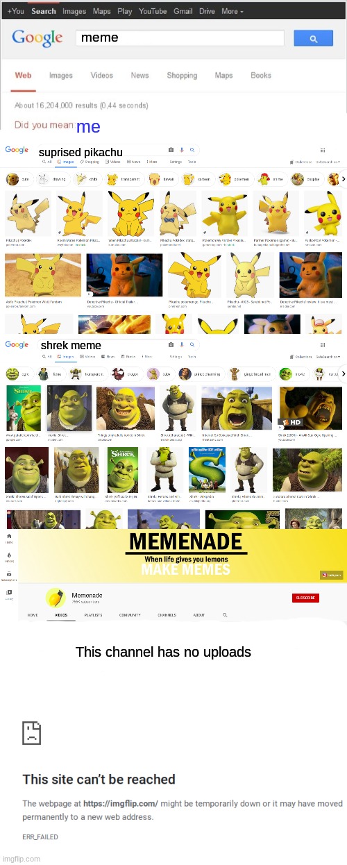 What if memes were all a dream | meme; me; suprised pikachu; shrek meme; This channel has no uploads | image tagged in did you mean,memes,what if it was all a dream | made w/ Imgflip meme maker