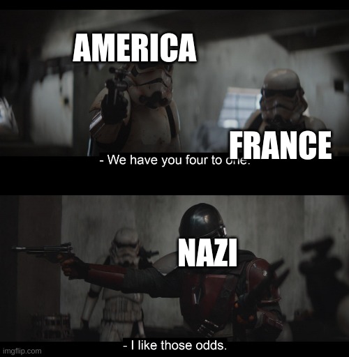 Four to One | AMERICA; FRANCE; NAZI | image tagged in four to one | made w/ Imgflip meme maker