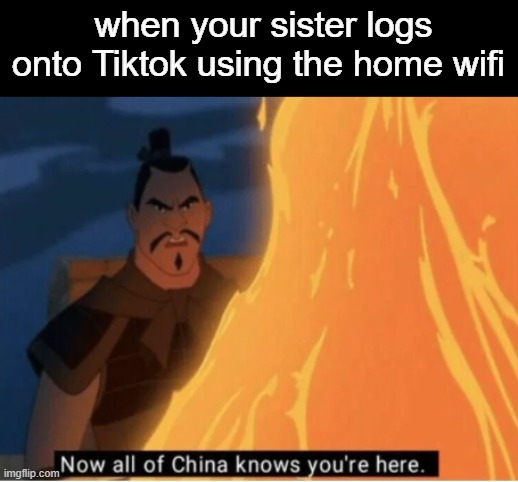 They found us | when your sister logs onto Tiktok using the home wifi | image tagged in memes | made w/ Imgflip meme maker