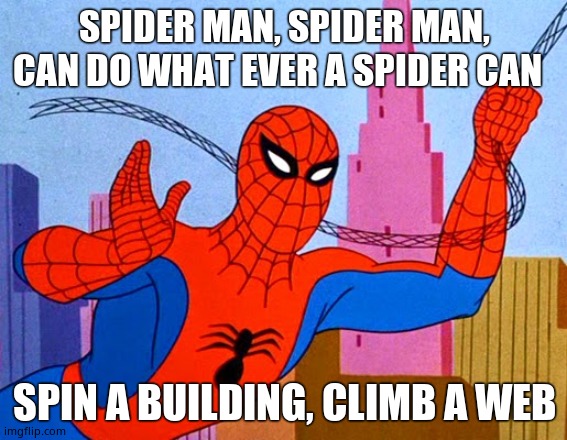 Me and my messed up brain | SPIDER MAN, SPIDER MAN, CAN DO WHAT EVER A SPIDER CAN; SPIN A BUILDING, CLIMB A WEB | image tagged in spider-man waving | made w/ Imgflip meme maker