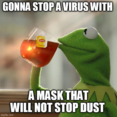 But That's None Of My Business Meme | GONNA STOP A VIRUS WITH; A MASK THAT WILL NOT STOP DUST | image tagged in memes,but that's none of my business,kermit the frog | made w/ Imgflip meme maker
