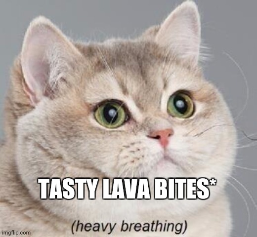 Heavy Breathing Cat Meme | TASTY LAVA BITES* | image tagged in memes,heavy breathing cat | made w/ Imgflip meme maker
