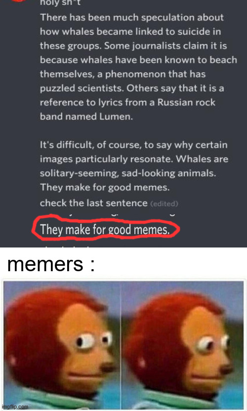 cringe | memers : | image tagged in memes,monkey puppet | made w/ Imgflip meme maker