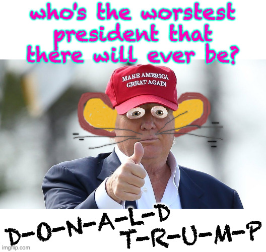 I was gonna fall asleep, but then I had a wonderful idea  ( : | who's the worstest
president that
there will ever be? D-O-N-A-L-D; T-R-U-M-P | image tagged in meme,rat trump | made w/ Imgflip meme maker