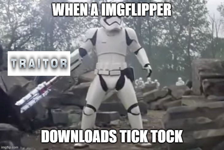 TRAITOR | WHEN A IMGFLIPPER; DOWNLOADS TICK TOCK | image tagged in traitor | made w/ Imgflip meme maker