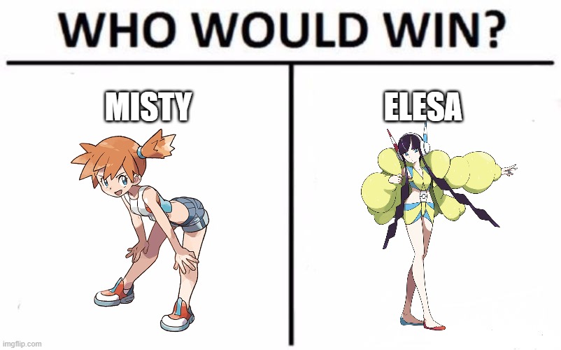 Misty VS Elesa: Who Would Win? | MISTY; ELESA | image tagged in memes,who would win,x vs y,pokemon,misty,elesa | made w/ Imgflip meme maker