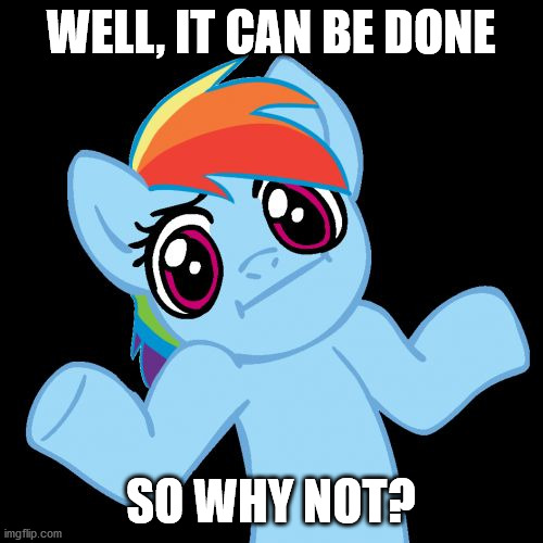 Pony Shrugs Meme | WELL, IT CAN BE DONE SO WHY NOT? | image tagged in memes,pony shrugs | made w/ Imgflip meme maker