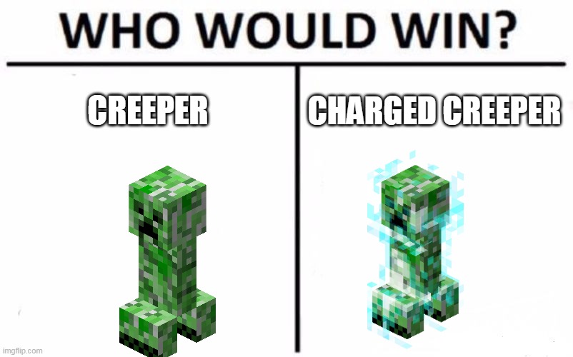 Who Would Win? Meme | CREEPER; CHARGED CREEPER | image tagged in memes,who would win,creeper | made w/ Imgflip meme maker