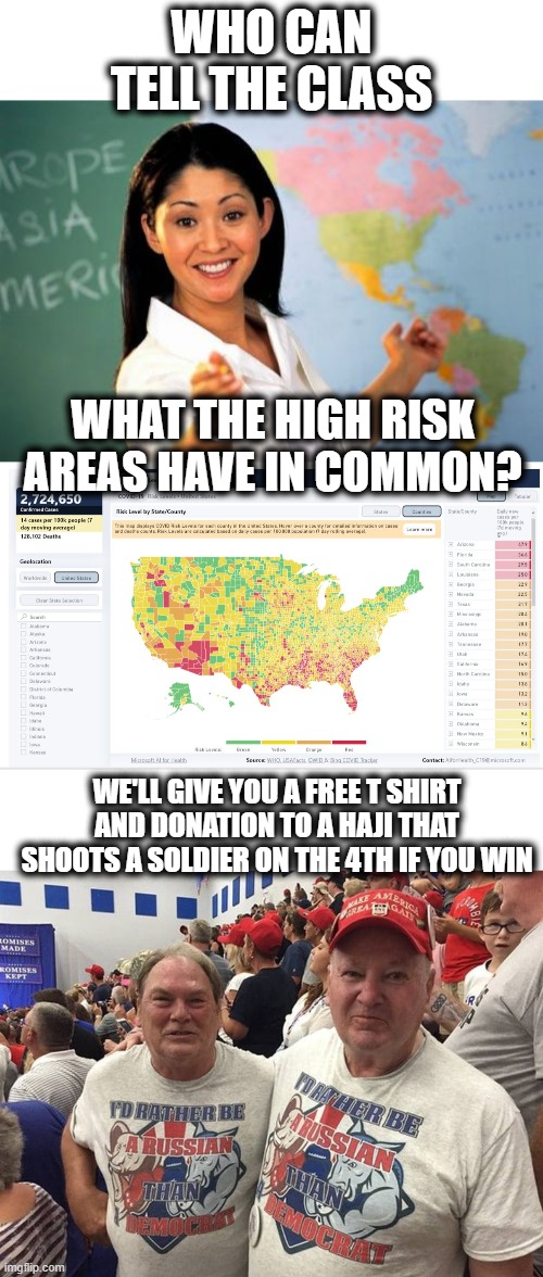 "I could shoot someone on 5th Ave and they would still love me" djt | WHO CAN TELL THE CLASS; WHAT THE HIGH RISK AREAS HAVE IN COMMON? WE'LL GIVE YOU A FREE T SHIRT AND DONATION TO A HAJI THAT SHOOTS A SOLDIER ON THE 4TH IF YOU WIN | image tagged in memes | made w/ Imgflip meme maker