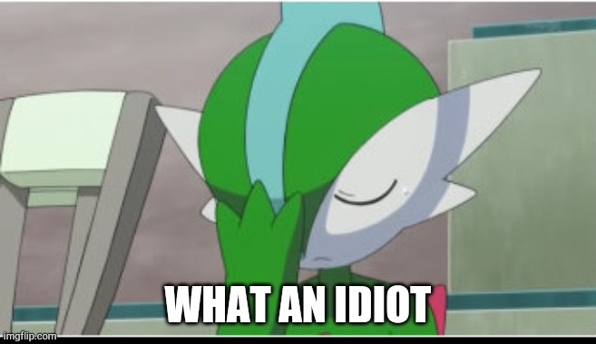 Gallade facepalm | WHAT AN IDIOT | image tagged in why doesn't this exist yet | made w/ Imgflip meme maker