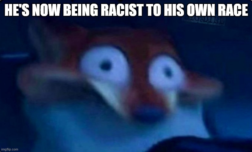 Nick Wilde | HE'S NOW BEING RACIST TO HIS OWN RACE | image tagged in nick wilde | made w/ Imgflip meme maker