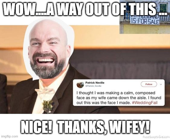 A way to annul a marriage.... | WOW....A WAY OUT OF THIS ... NICE!  THANKS, WIFEY! | image tagged in a way to annul a marriage | made w/ Imgflip meme maker