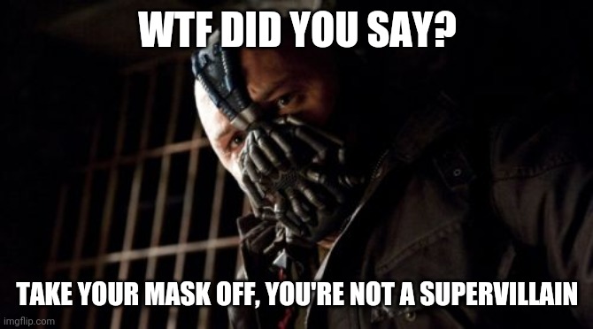 Mrrf hrch unrff frsh | WTF DID YOU SAY? TAKE YOUR MASK OFF, YOU'RE NOT A SUPERVILLAIN | image tagged in memes,permission bane | made w/ Imgflip meme maker