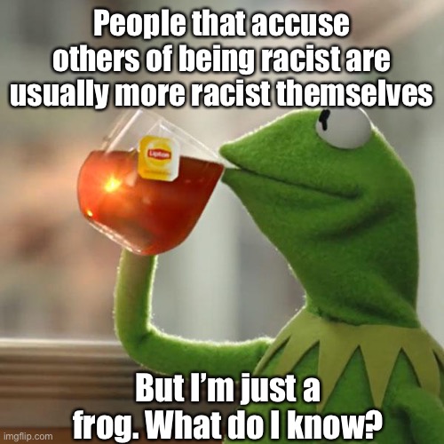 But That's None Of My Business | People that accuse others of being racist are usually more racist themselves; But I’m just a frog. What do I know? | image tagged in memes,but that's none of my business,kermit the frog | made w/ Imgflip meme maker