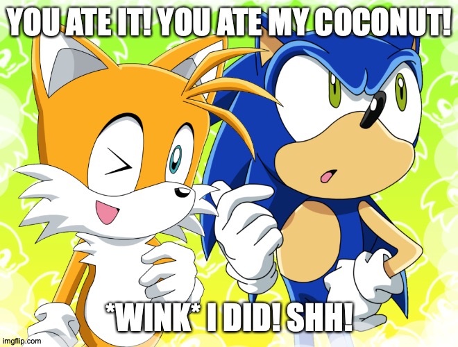 winks | YOU ATE IT! YOU ATE MY COCONUT! *WINK* I DID! SHH! | image tagged in wink,cats | made w/ Imgflip meme maker