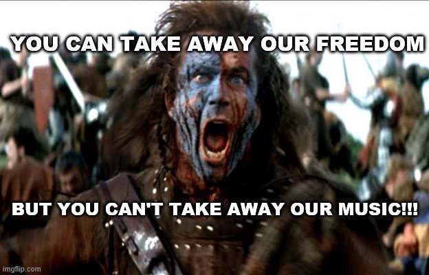 FReedom | YOU CAN TAKE AWAY OUR FREEDOM; BUT YOU CAN'T TAKE AWAY OUR MUSIC!!! | image tagged in freedom | made w/ Imgflip meme maker