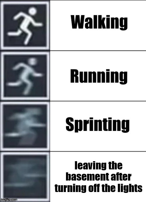 Very Fast |  leaving the basement after turning off the lights | image tagged in very fast,who reads these,i'm 15 so don't try it | made w/ Imgflip meme maker