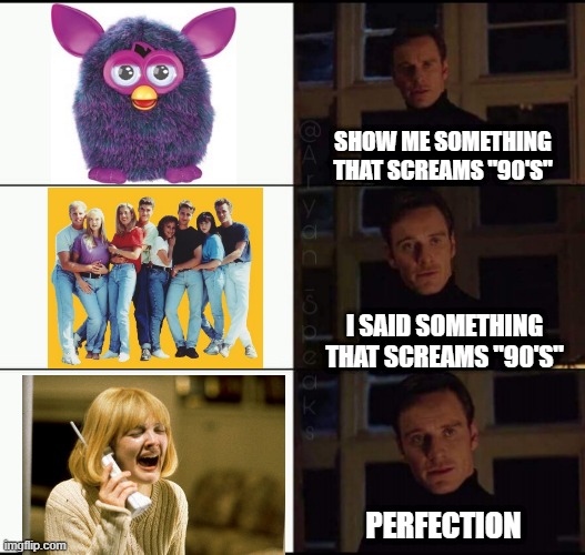 Oh, You Were Being Literal! | SHOW ME SOMETHING THAT SCREAMS "90'S"; I SAID SOMETHING THAT SCREAMS "90'S"; PERFECTION | image tagged in show me the real | made w/ Imgflip meme maker