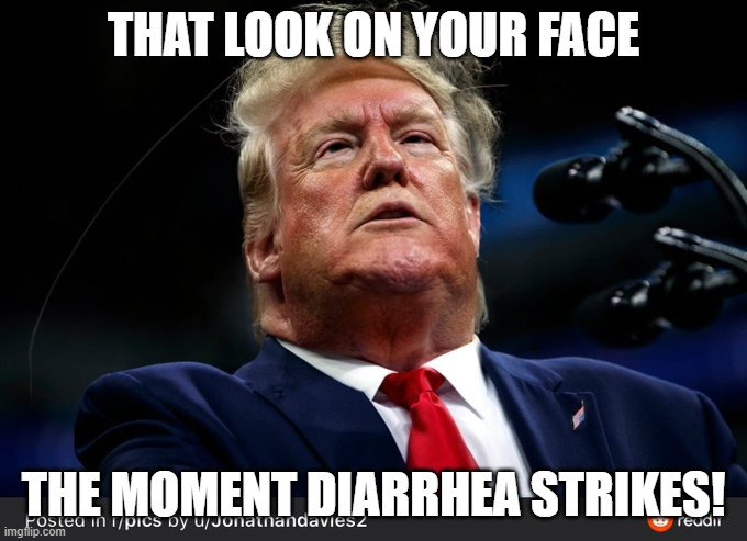 That look on your face | THAT LOOK ON YOUR FACE; THE MOMENT DIARRHEA STRIKES! | image tagged in diarrhea,trump,that look on your face | made w/ Imgflip meme maker