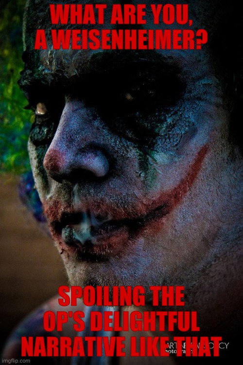 Koba the Clown | WHAT ARE YOU, A WEISENHEIMER? SPOILING THE OP'S DELIGHTFUL NARRATIVE LIKE THAT | image tagged in koba the clown | made w/ Imgflip meme maker
