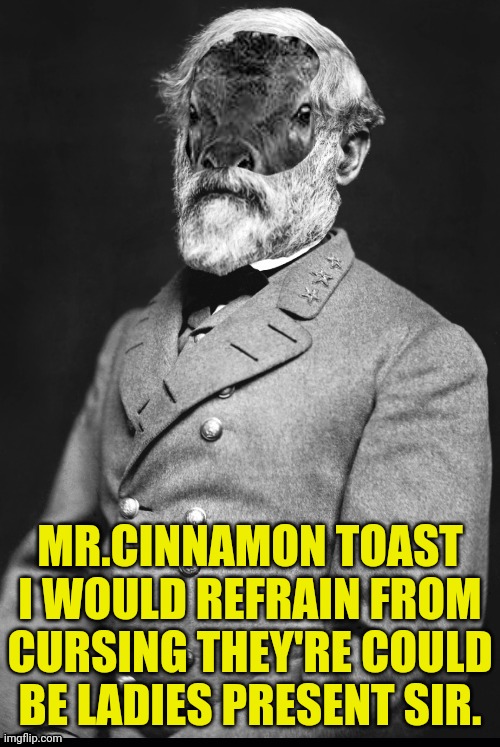 MR.CINNAMON TOAST I WOULD REFRAIN FROM CURSING THEY'RE COULD BE LADIES PRESENT SIR. | made w/ Imgflip meme maker