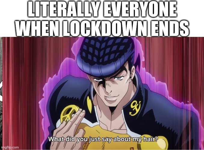 Josuke rules | LITERALLY EVERYONE WHEN LOCKDOWN ENDS | image tagged in what did you just say about my hair,oi josuke,jojo's bizarre adventure | made w/ Imgflip meme maker