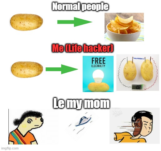 Blank White Template | Normal people; Me (Life hacker); Le my mom | image tagged in blank white template | made w/ Imgflip meme maker