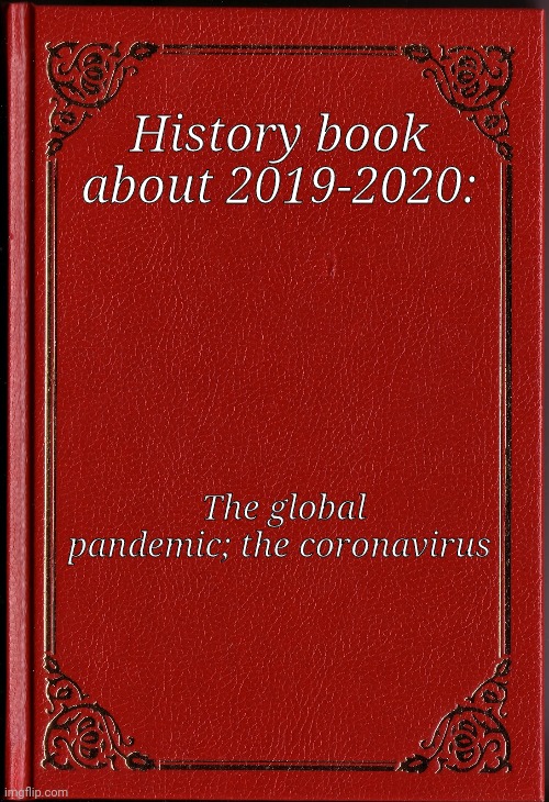 blank book | History book about 2019-2020:; The global pandemic; the coronavirus | image tagged in blank book | made w/ Imgflip meme maker