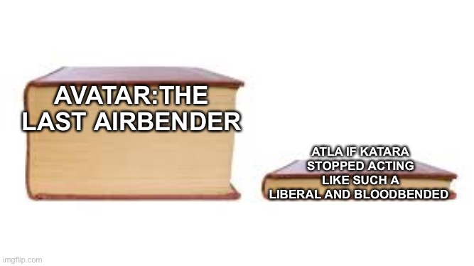 ATLA | AVATAR:THE LAST AIRBENDER; ATLA IF KATARA STOPPED ACTING LIKE SUCH A LIBERAL AND BLOODBENDED | image tagged in big book small book | made w/ Imgflip meme maker