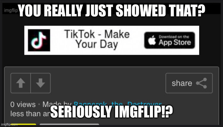 Seriously imgflip? | YOU REALLY JUST SHOWED THAT? SERIOUSLY IMGFLIP!? | image tagged in seriously,why,why imgflip | made w/ Imgflip meme maker