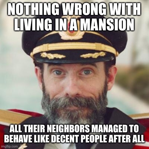 It’s always wrong to wave guns at peaceful protestors. The fact the McCloskeys lived in a mansion is just icing on the cake. | NOTHING WRONG WITH LIVING IN A MANSION ALL THEIR NEIGHBORS MANAGED TO BEHAVE LIKE DECENT PEOPLE AFTER ALL | image tagged in captain obvious,protestors,black lives matter,blacklivesmatter,karen,omg karen | made w/ Imgflip meme maker