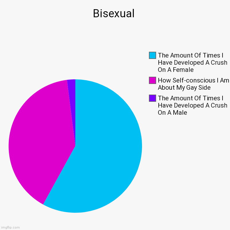 My Bisexual Chart | Bisexual | The Amount Of Times I Have Developed A Crush On A Male, How Self-conscious I Am About My Gay Side, The Amount Of Times I Have Dev | image tagged in charts,pie charts,lgbtq,bisexual | made w/ Imgflip chart maker
