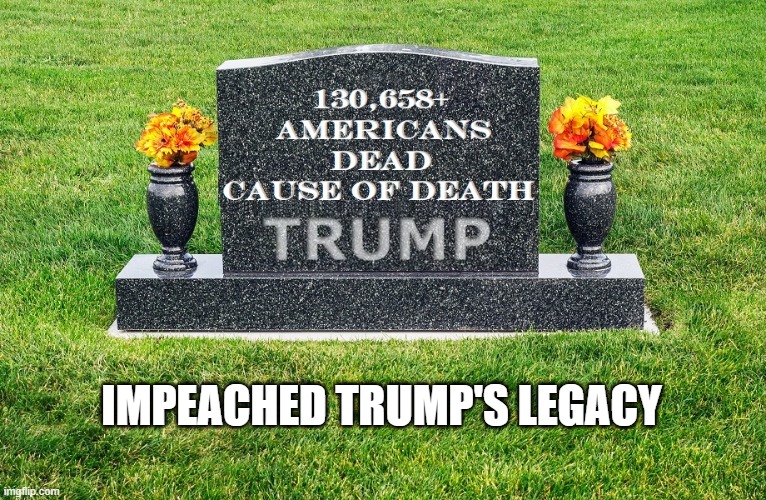 Trump = DEATH | IMPEACHED TRUMP'S LEGACY | image tagged in rip americans,coronavirus,covid-19,pandemic,psychopath | made w/ Imgflip meme maker