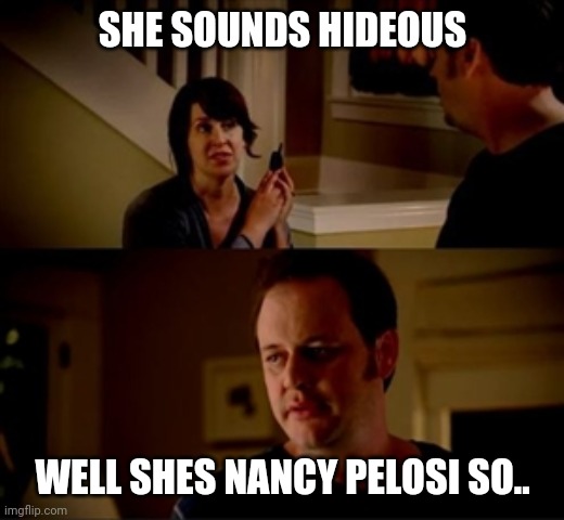 Well shes Nancy P so.. | SHE SOUNDS HIDEOUS; WELL SHES NANCY PELOSI SO.. | image tagged in wife phone guy so | made w/ Imgflip meme maker