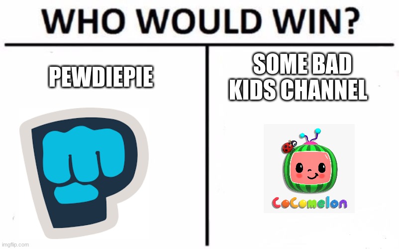 Who Would Win? Meme | PEWDIEPIE; SOME BAD KIDS CHANNEL | image tagged in memes,who would win | made w/ Imgflip meme maker