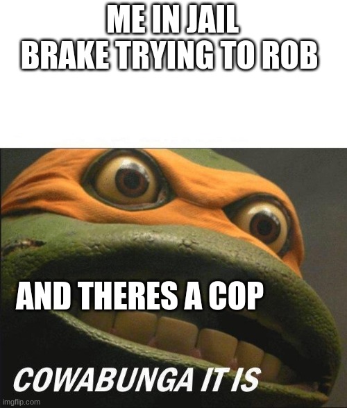 Cowabunga It Is | ME IN JAIL BRAKE TRYING TO ROB; AND THERES A COP | image tagged in well im done | made w/ Imgflip meme maker