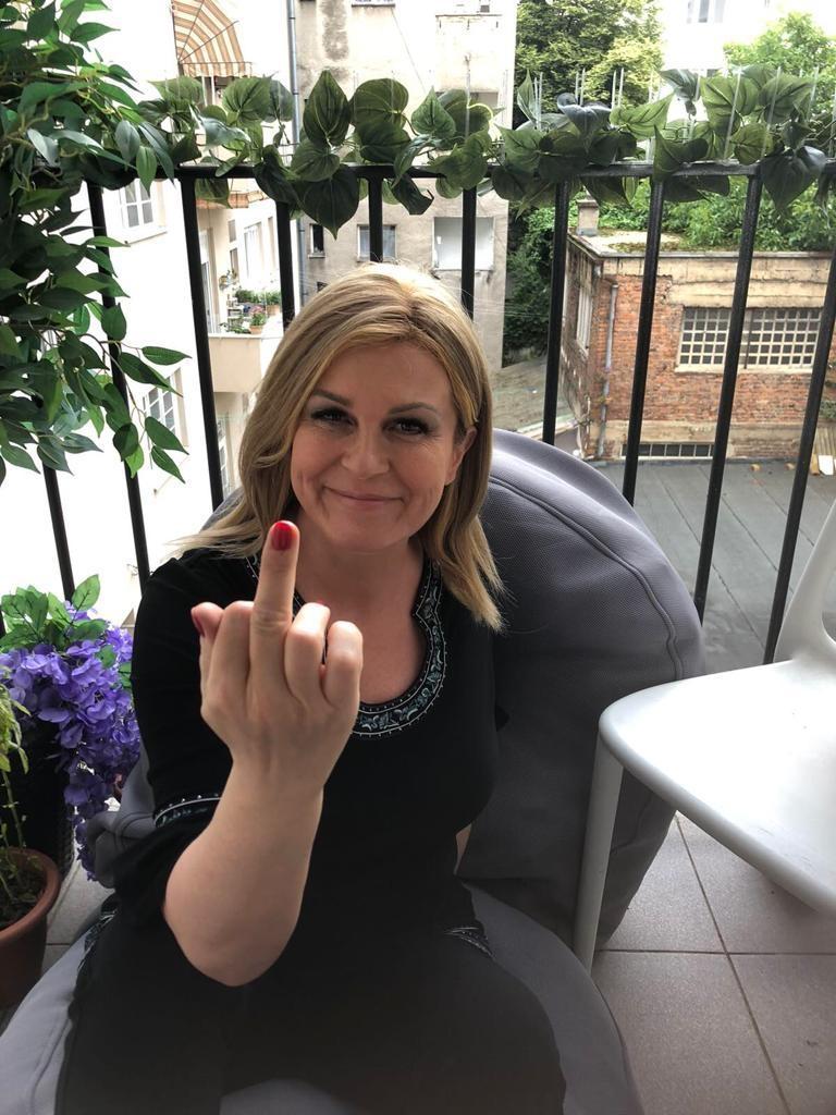Croatian president middlefinger Blank Meme Template
