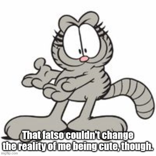 Nermal | That fatso couldn't change the reality of me being cute, though. | image tagged in nermal | made w/ Imgflip meme maker