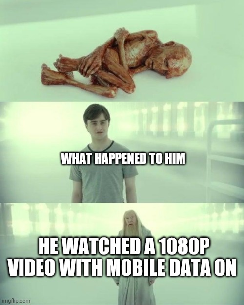 Dead Baby Voldemort / What Happened To Him | WHAT HAPPENED TO HIM; HE WATCHED A 1080P VIDEO WITH MOBILE DATA ON | image tagged in dead baby voldemort / what happened to him | made w/ Imgflip meme maker