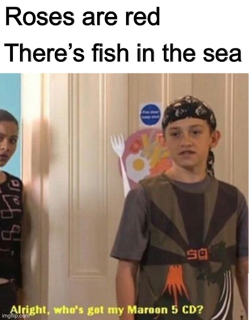 Maroon 5 CD | Roses are red; There’s fish in the sea | image tagged in blank white template,maroon 5,memes,funny,funny memes,roses are red | made w/ Imgflip meme maker