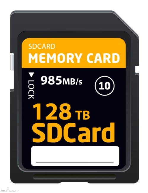 128 Terabyte SD Card! | image tagged in 128 terabyte sd card | made w/ Imgflip meme maker