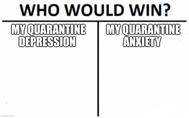 Who Would Win? Meme | MY QUARANTINE DEPRESSION; MY QUARANTINE ANXIETY | image tagged in memes,who would win | made w/ Imgflip meme maker